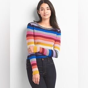 GAP Women's Rainbow Striped Ribbed Crew Sweater~~🩷~~Sz M~~NWOT~~Cute & Cozy!!